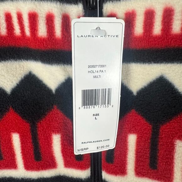 NWT LRL Ralph Lauren Active, Indian, Red & Black, Aztec, Fleece Jacket, Sz Large - Picture 3 of 13